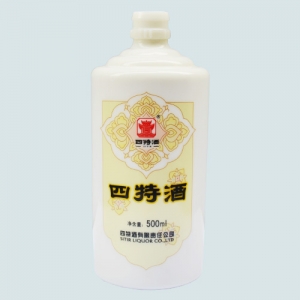 山东四特烤花乳白玻璃酒瓶